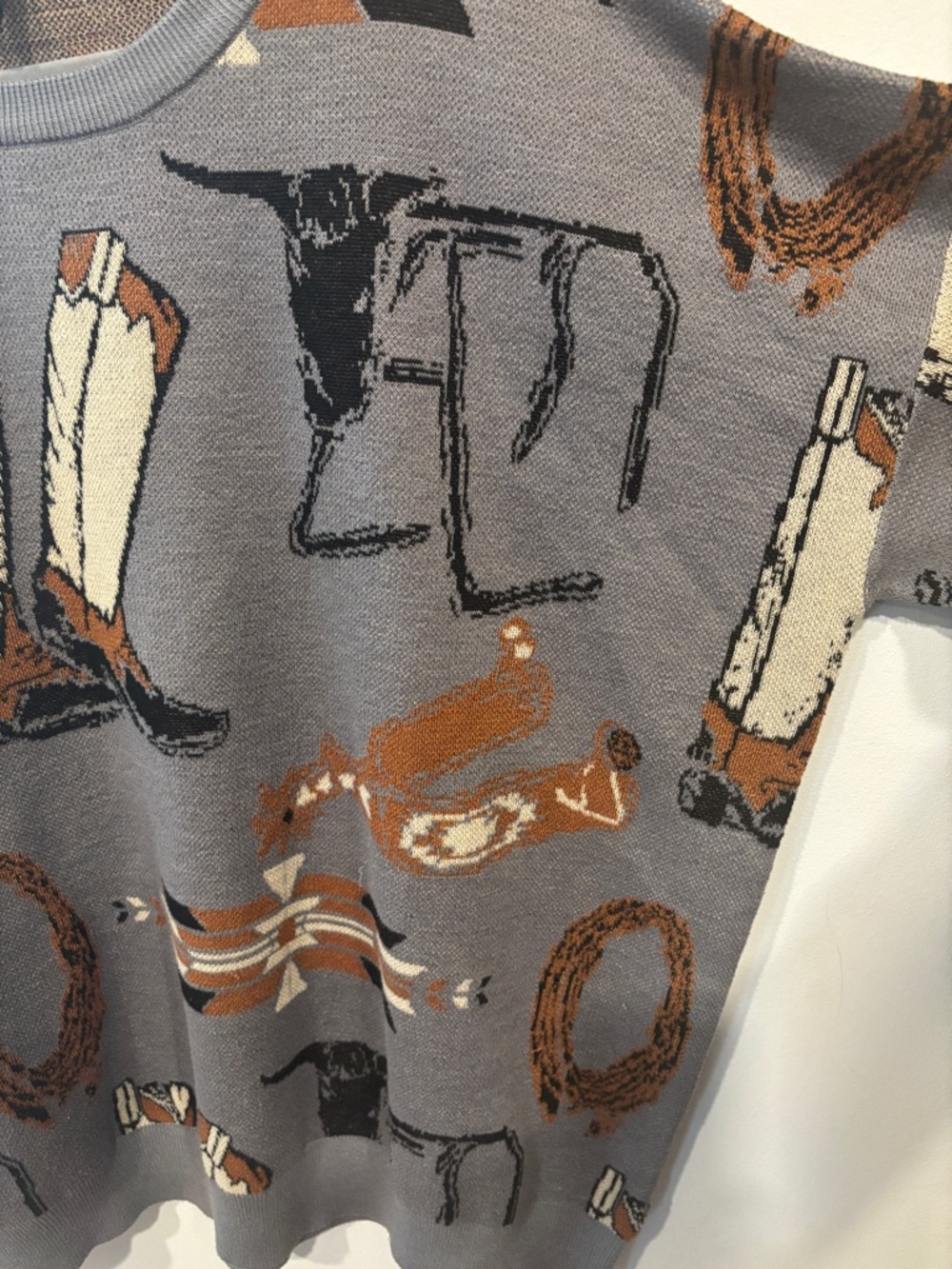 Two Fly Western Girl Motif Grey Knit Sweater - Size 2X/3X - Cowgirl Core - Picture 2 of 6